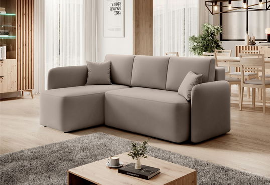 Coltar extensibil stanga 3 locuri ELTAP, Hadson, 206x150x89 cm, lemn/poliester, bej inchis