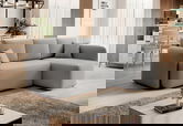 Coltar extensibil dreapta 3 locuri ELTAP, Hadson, 206x150x89 cm, lemn/poliester, gri deschis