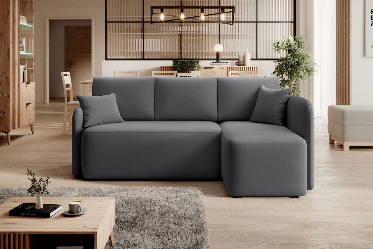 Coltar extensibil dreapta 3 locuri ELTAP, Hadson, 206x150x89 cm, lemn/poliester, gri inchis
