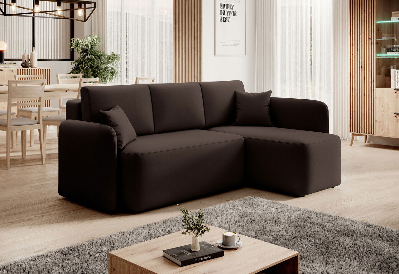 Coltar extensibil dreapta 3 locuri ELTAP, Hadson, 206x150x89 cm, lemn/poliester, maro inchis
