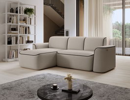 Coltar stanga 4 locuri ELTAP, Ume, 287x190x88 cm, lemn/poliester, bej/maro inchis