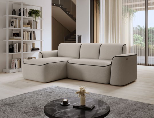 Coltar stanga 4 locuri ELTAP, Ume, 287x190x88 cm, lemn/poliester, bej/maro inchis