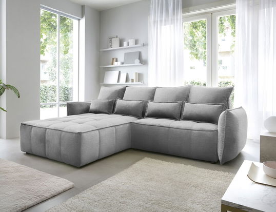 Coltar extensibil stanga 4 locuri ELTAP, LT-04NU, Campo, 265x196x88 cm, lemn/poliester, gri inchis