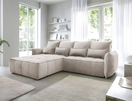 Coltar extensibil stanga 4 locuri ELTAP, LT-20REL, Campo, 265x196x88 cm, lemn/poliester, bej deschis