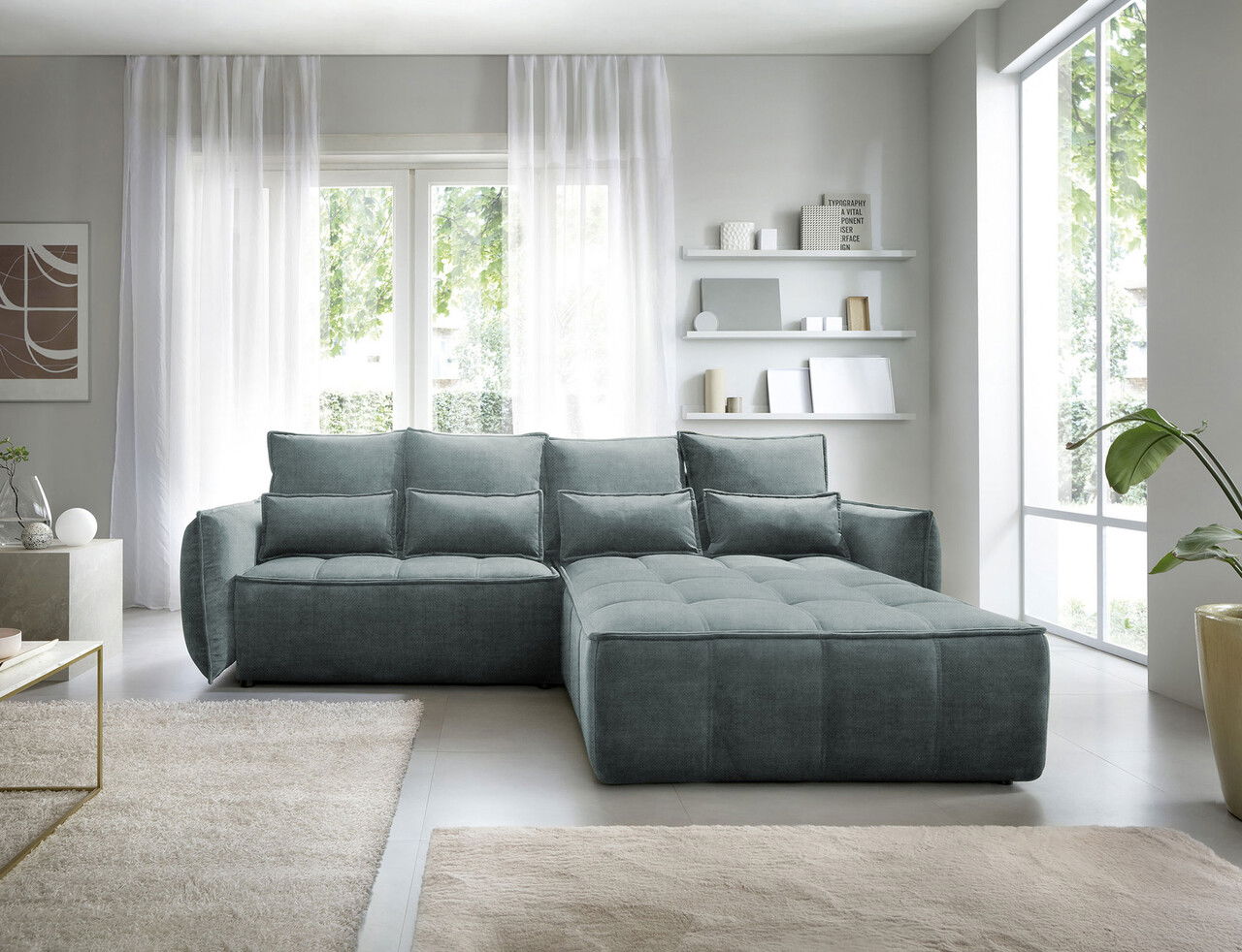 Coltar extensibil dreapta 4 locuri ELTAP, RT-38MAN, Campo, 265x196x88 cm, lemn/poliester, verde