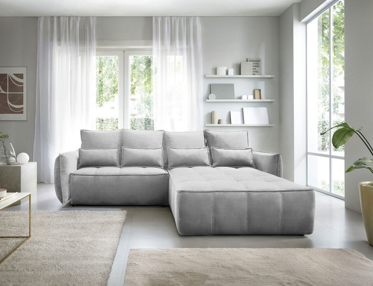Coltar extensibil dreapta 4 locuri ELTAP, RT-03NU, Campo, 265x196x88 cm, lemn/poliester, gri deschis