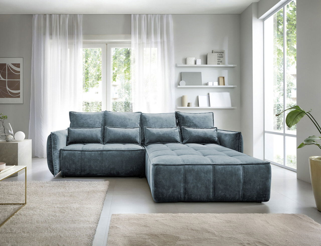 Coltar extensibil dreapta 4 locuri ELTAP, RT-40TOS, Campo, 265x196x88 cm, lemn/poliester, albastru