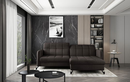 Coltar extensibil dreapta 3 locuri ELTAP, Lore-08, Lorelle, 225x160x105 cm, lemn/poliester, maro inchis
