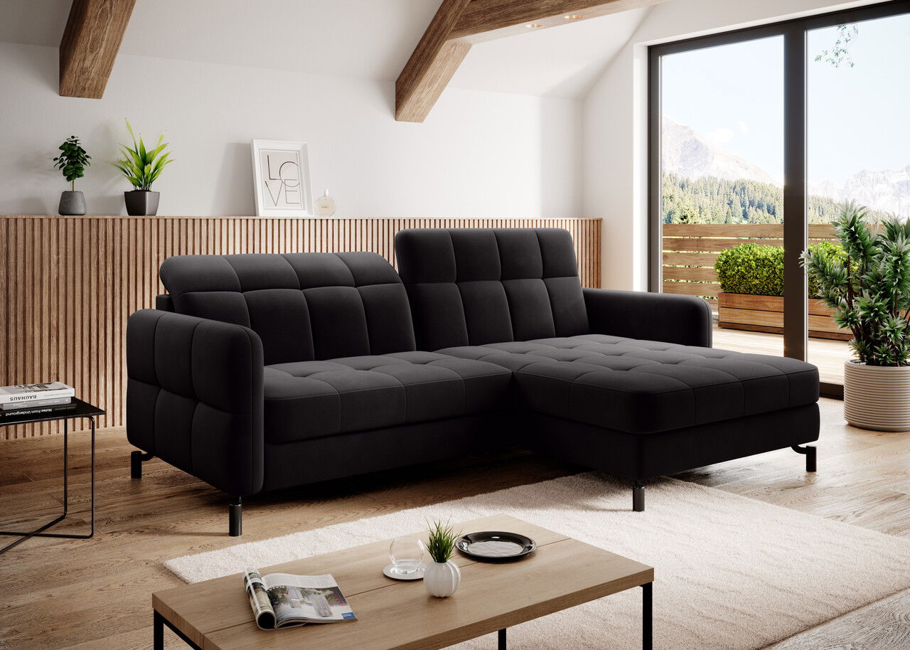 Coltar extensibil dreapta 3 locuri ELTAP, Lore-09, Lorelle, 225x160x105 cm, lemn/poliester, negru