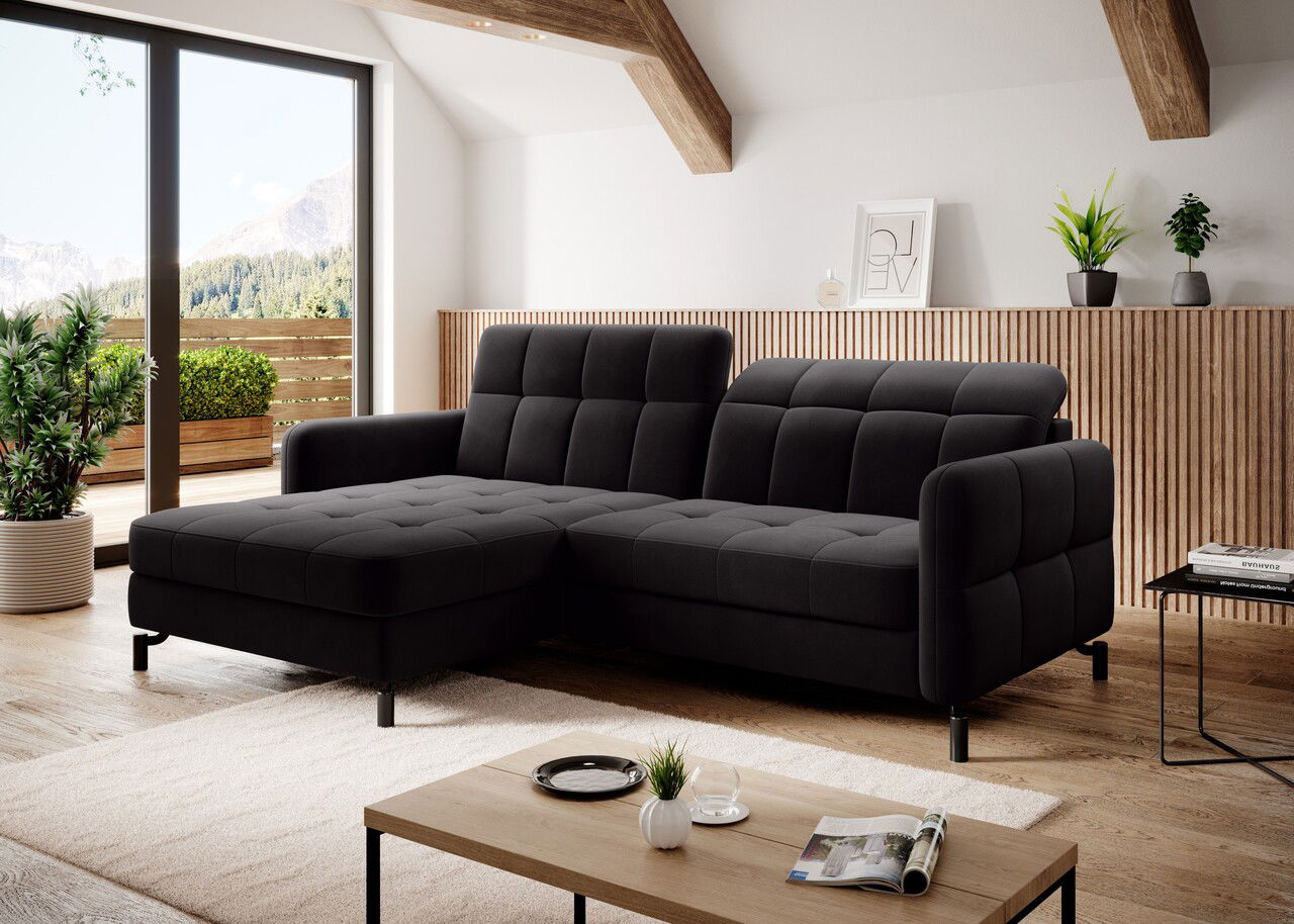 Coltar extensibil stanga 3 locuri ELTAP, Lore-37, Lorelle, 225x160x105 cm, lemn/poliester, negru