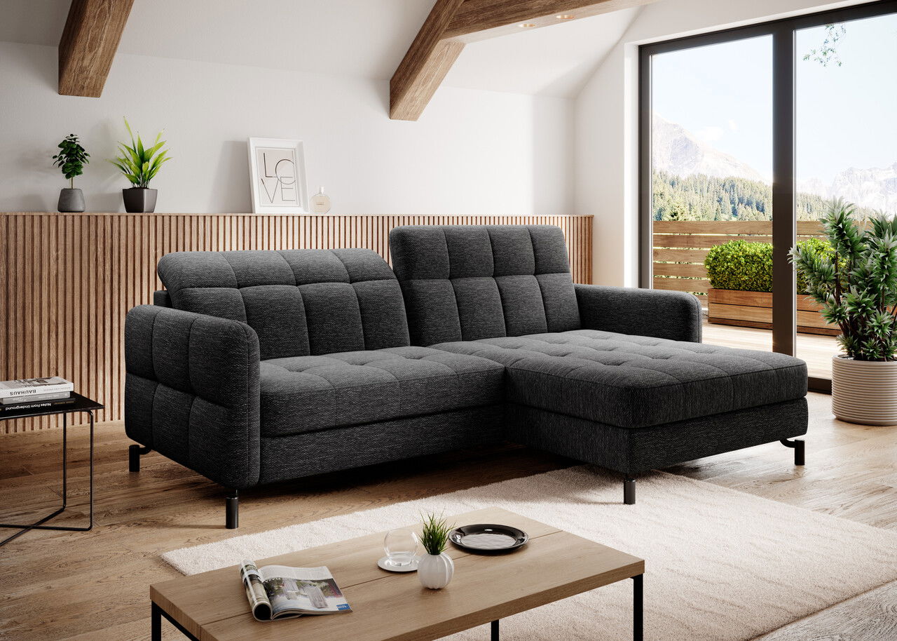 Coltar extensibil dreapta 3 locuri ELTAP, Lore-89, Lorelle, 225x160x105 cm, lemn/poliester, negru