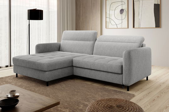 Coltar extensibil stanga 3 locuri ELTAP, LT-03RAQ, Gomsi, 228x165x100 cm, lemn/poliester, gri deschis