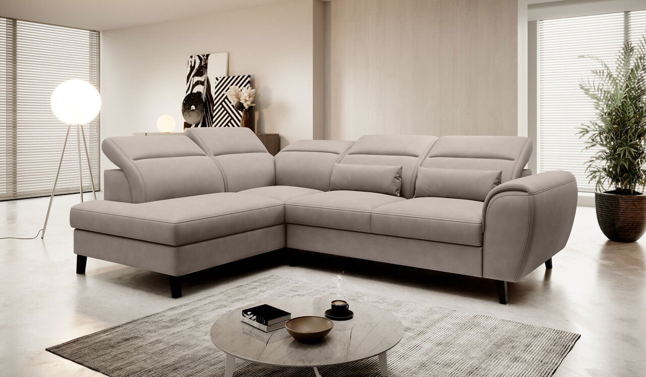 Coltar extensibil stanga 4 locuri ELTAP, LT-07PO, Noble, 255x201x100 cm, lemn/poliester, bej