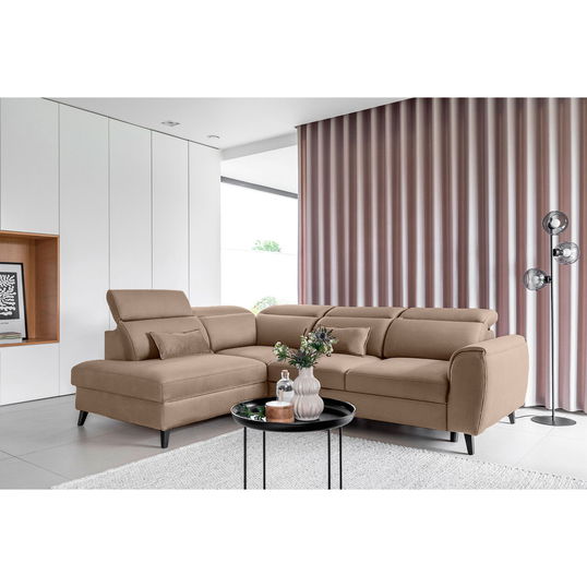 Coltar extensibil stanga 4 locuri ELTAP, LT-20NU, Noble, 255x201x100 cm, lemn/poliester, maro deschis