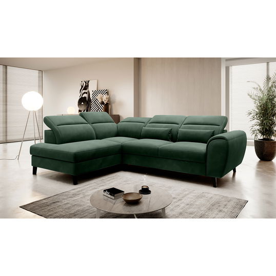 Coltar extensibil stanga 4 locuri ELTAP, LT-35LO, Noble, 255x201x100 cm, lemn/poliester, verde inchis