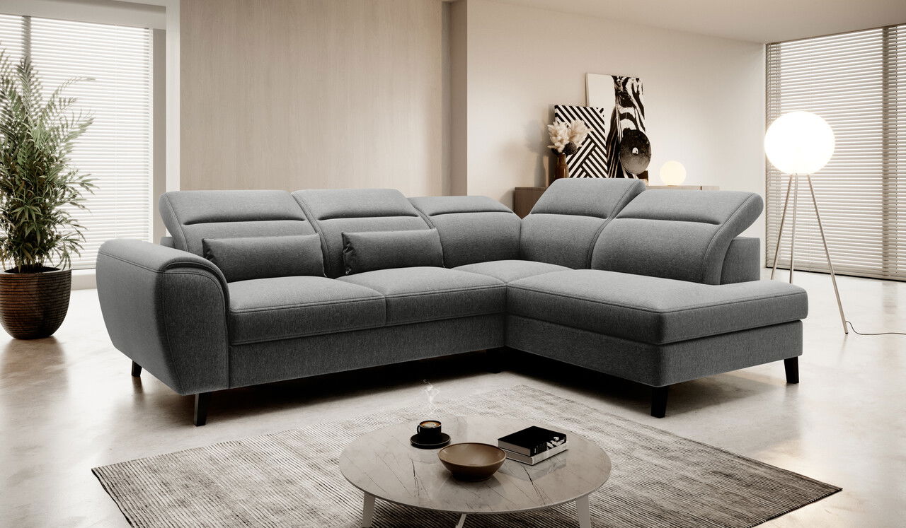 Coltar extensibil dreapta 4 locuri ELTAP, RT-04FL, Noble, 255x201x100 cm, lemn/poliester, gri