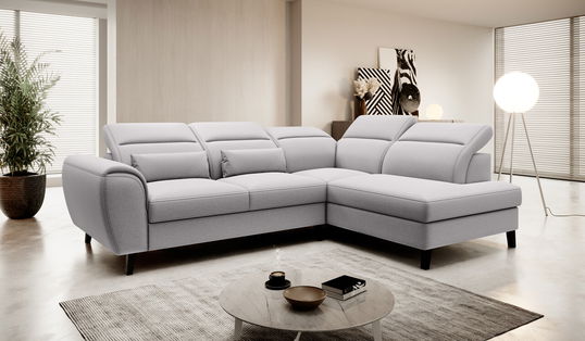 Coltar extensibil dreapta 4 locuri ELTAP, RT-04GO, Noble, 255x201x100 cm, lemn/poliester, gri deschis