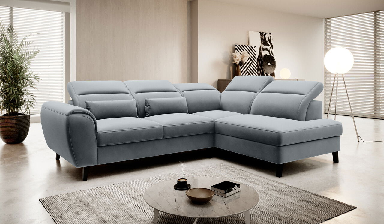 Coltar extensibil dreapta 4 locuri ELTAP, RT-04VE, Noble, 255x201x100 cm, lemn/poliester, gri