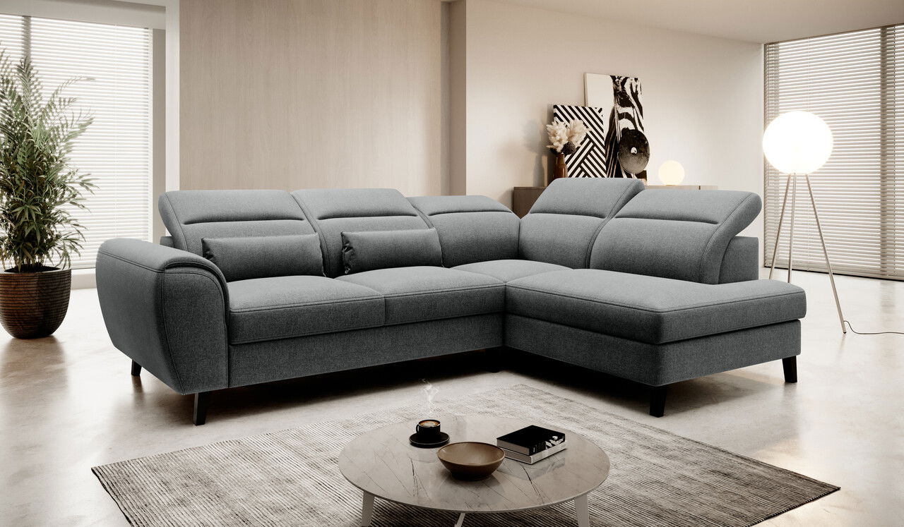 Coltar extensibil dreapta 4 locuri ELTAP, RT-05VER, Noble, 255x201x100 cm, lemn/poliester, gri inchis