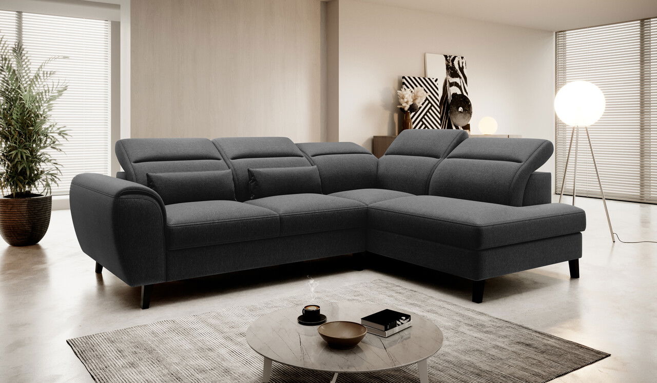 Coltar extensibil dreapta 4 locuri ELTAP, RT-10FL, Noble, 255x201x100 cm, lemn/poliester, negru