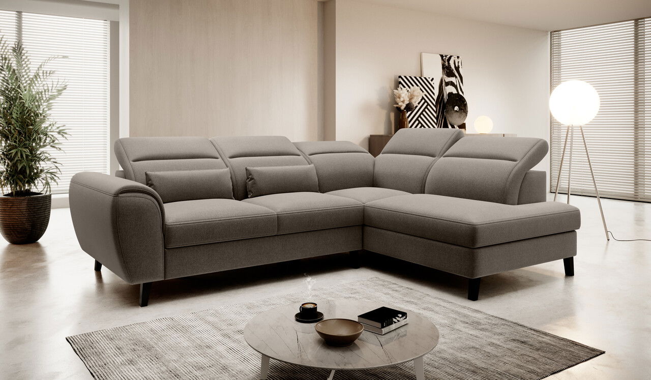Coltar extensibil dreapta 4 locuri ELTAP, RT-18VER, Noble, 255x201x100 cm, lemn/poliester, bej inchis