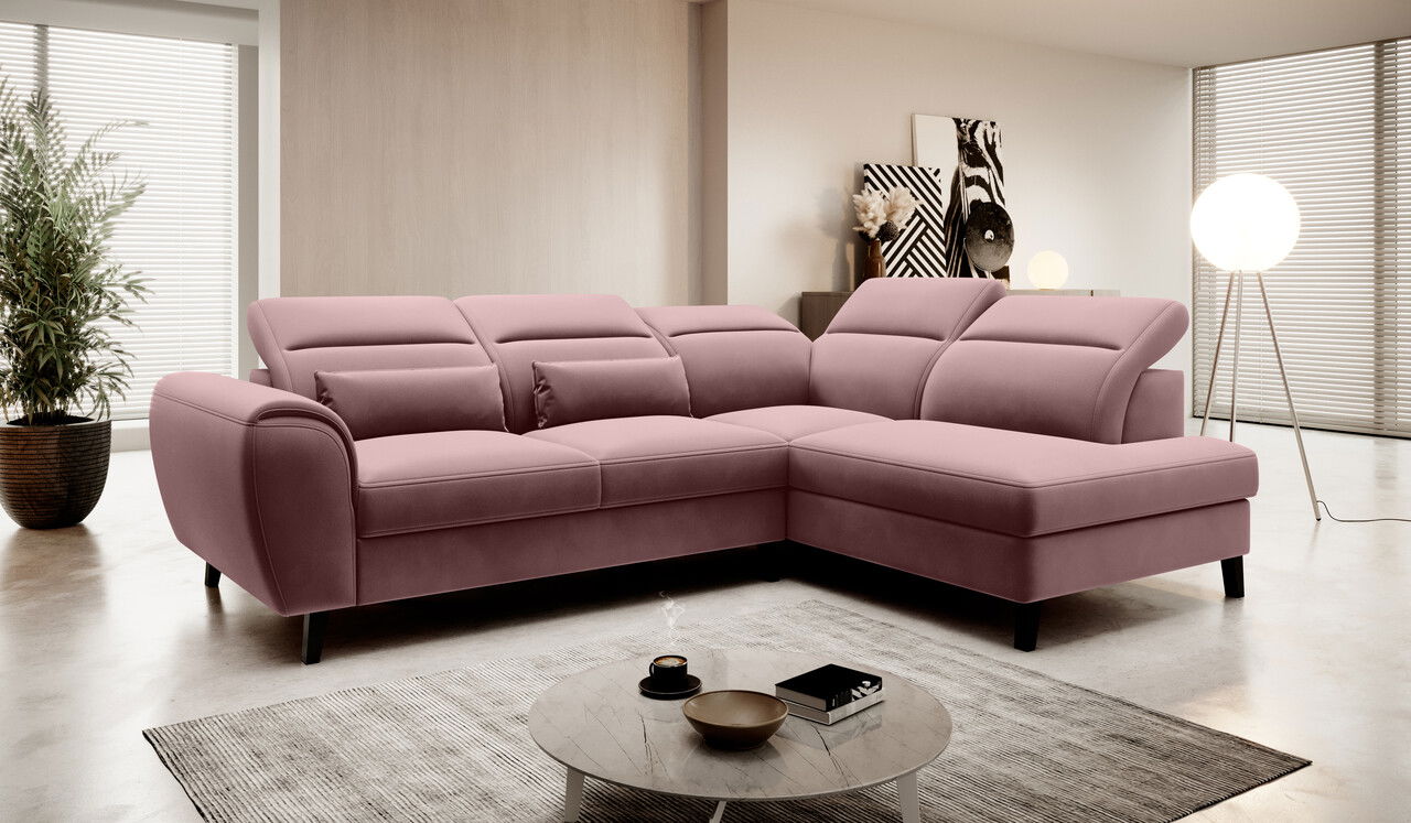 Coltar extensibil dreapta 4 locuri ELTAP, RT-24VE, Noble, 255x201x100 cm, lemn/poliester, roz