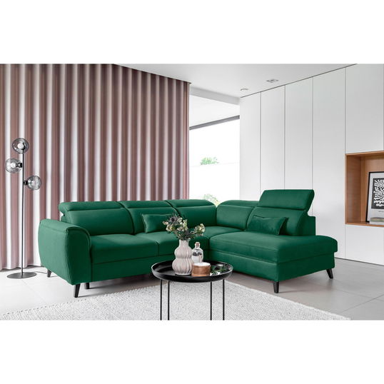 Coltar extensibil dreapta 4 locuri ELTAP, RT-35LU, Noble, 255x201x100 cm, lemn/poliester, verde inchis