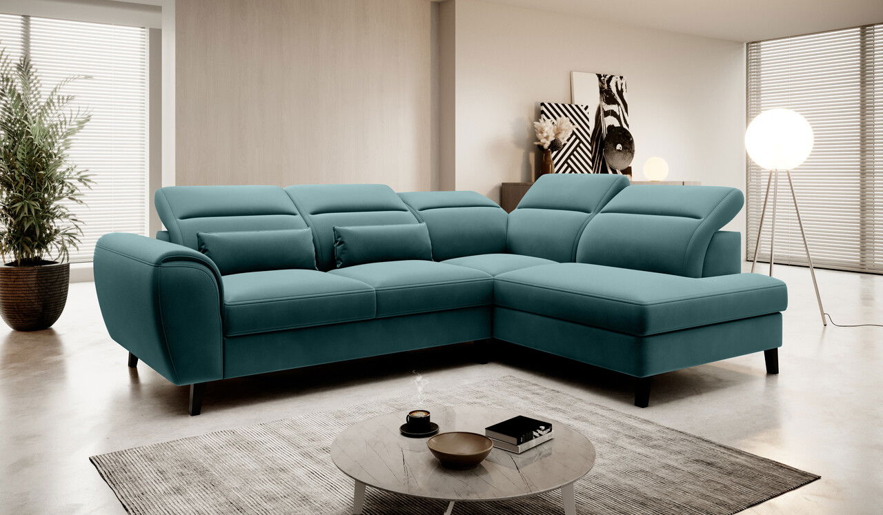 Coltar extensibil dreapta 4 locuri ELTAP, RT-38VE, Noble, 255x201x100 cm, lemn/poliester, verde