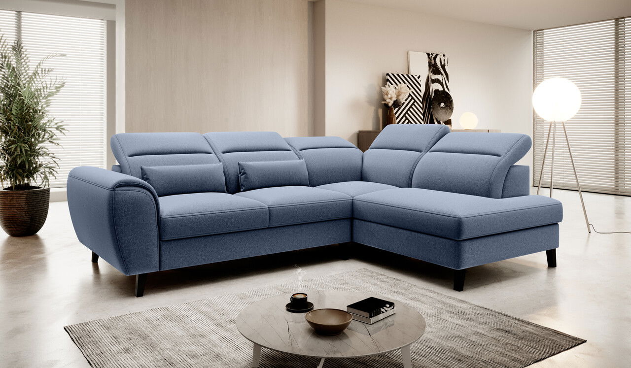 Coltar extensibil dreapta 4 locuri ELTAP, RT-40GO, Noble, 255x201x100 cm, lemn/poliester, albastru