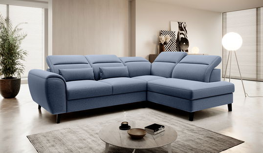 Coltar extensibil dreapta 4 locuri ELTAP, RT-40GO, Noble, 255x201x100 cm, lemn/poliester, albastru