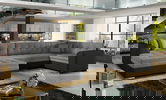 Coltar extensibil stanga 5 locuri ELTAP, Damario, 338x189x78 cm, lemn/poliester, gri inchis/negru