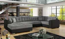 Coltar extensibil stanga 5 locuri ELTAP, Damario, 338x189x78 cm, lemn/poliester, gri inchis/negru
