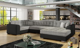Coltar extensibil dreapta 5 locuri ELTAP, Damario, 338x189x78 cm, lemn/poliester, gri/negru