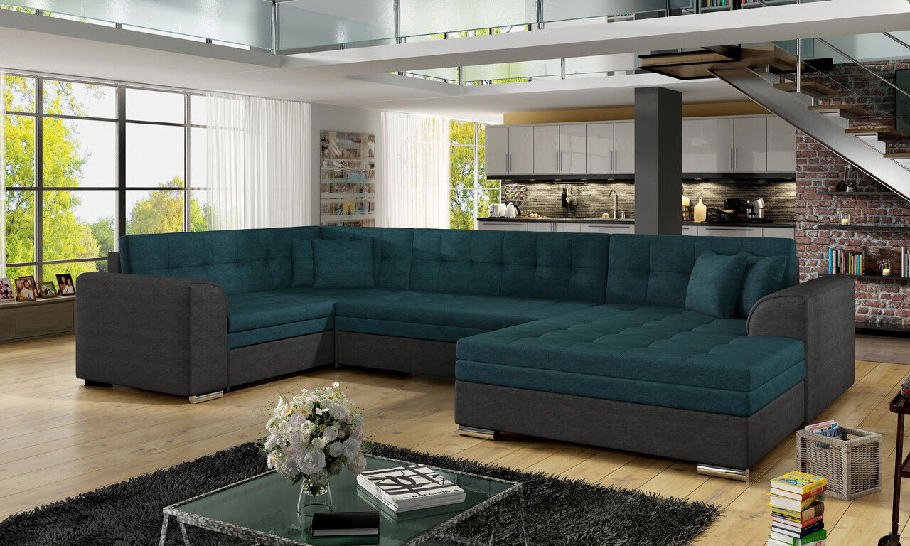 Coltar extensibil dreapta 5 locuri ELTAP, Damario, 338x189x78 cm, lemn/poliester, verde inchis/gri inchis