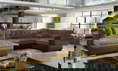 Coltar extensibil stanga 5 locuri ELTAP, Damario, 338x189x78 cm, lemn/poliester, maro deschis/maro inchis