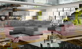 Coltar extensibil stanga 5 locuri ELTAP, Damario, 338x189x78 cm, lemn/poliester, gri/roz