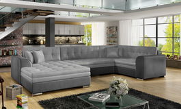 Coltar extensibil stanga 5 locuri ELTAP, Damario, 338x189x78 cm, lemn/poliester, gri deschis/gri inchis