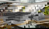 Coltar extensibil stanga 5 locuri ELTAP, Damario, 338x189x78 cm, lemn/poliester, gri inchis/gri deschis