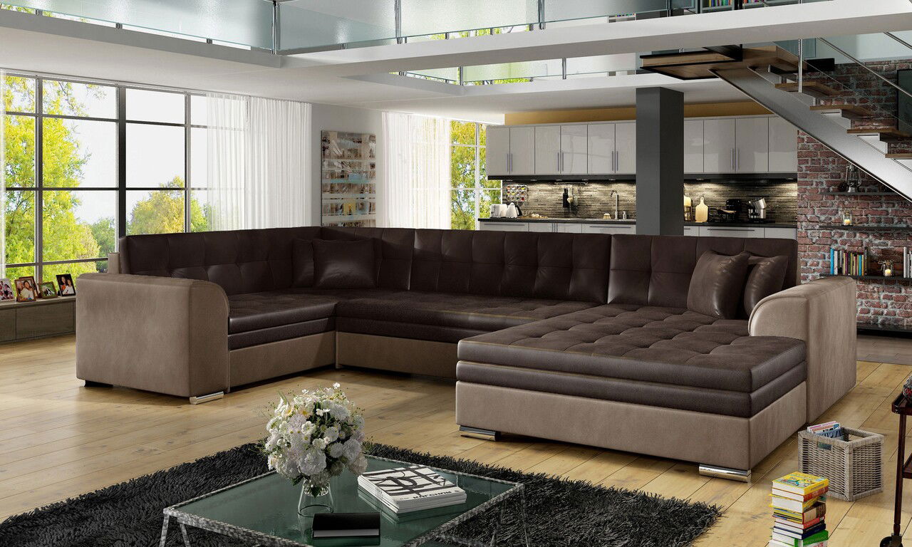 Coltar extensibil dreapta 5 locuri ELTAP, Damario, 338x189x78 cm, lemn/poliester, maro inchis/maro deschis