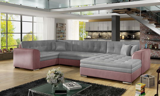 Coltar extensibil dreapta 5 locuri ELTAP, Damario, 338x189x78 cm, lemn/poliester, gri/roz