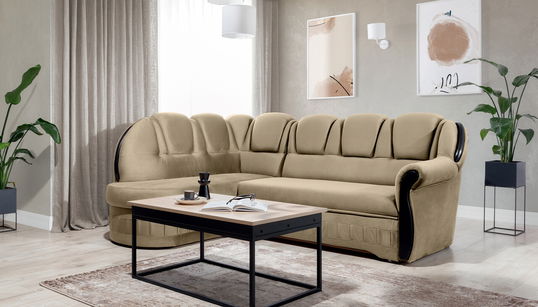 Coltar extensibil stanga 3 locuri ELTAP, L-037, Lord, 243x180x112 cm, lemn/poliester, maro deschis/negru