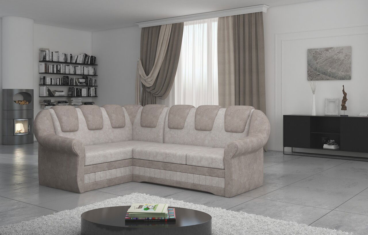 Coltar extensibil stanga 3 locuri ELTAP, LII-003, Lord II, 243x195x112 cm, lemn/poliester, bej deschis/bej