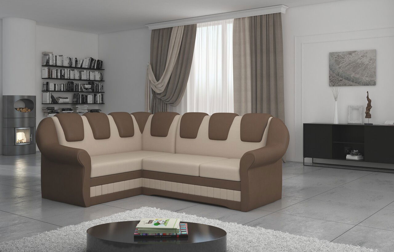 Coltar extensibil stanga 3 locuri ELTAP, LII-009, Lord II, 243x195x112 cm, lemn/poliester, bej deschis/maro
