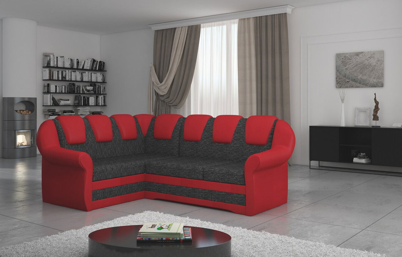 Coltar extensibil stanga 3 locuri ELTAP, LII-015, Lord II, 243x195x112 cm, lemn/poliester, gri inchis/rosu