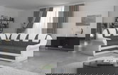 Coltar extensibil stanga 3 locuri ELTAP, LII-019, Lord II, 243x195x112 cm, lemn/poliester, gri inchis/alb