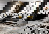 Coltar extensibil stanga 3 locuri ELTAP, LII-021, Lord II, 243x195x112 cm, lemn/poliester, negru/alb