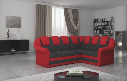 Coltar extensibil dreapta 3 locuri ELTAP, LII-034, Lord II, 243x195x112 cm, lemn/poliester, gri inchis/rosu