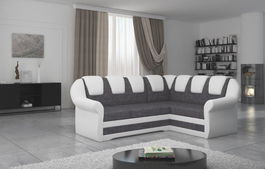 Coltar extensibil dreapta 3 locuri ELTAP, LII-038, Lord II, 243x195x112 cm, lemn/poliester, gri inchis/alb