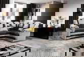 Coltar extensibil dreapta 3 locuri ELTAP, LII-040, Lord II, 243x195x112 cm, lemn/poliester, negru/alb