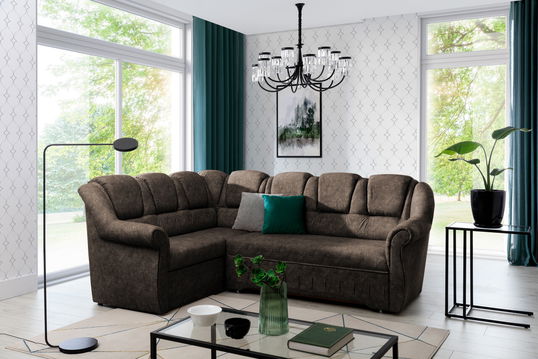 Coltar extensibil stanga 3 locuri ELTAP, LII-089, Lord II, 243x195x112 cm, lemn/poliester, maro inchis